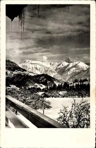 Ak Cordon Haute Savoie, die Aiguille Verte und Dru vom Balkon des Hotel Bellevue aus gesehen