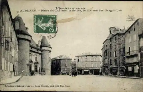 Ak Aubenas Ardèche, Place du Chateau, Haus der Wasserspeier