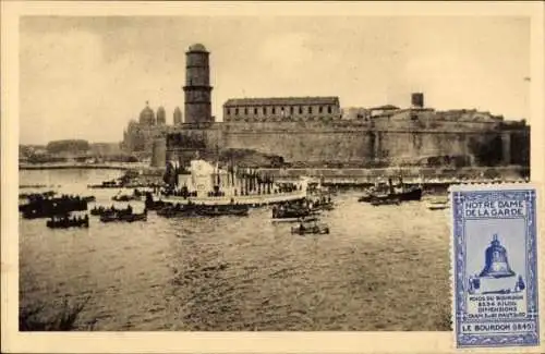 Ak Marseille Bouches du Rhône, Notre Dame de la Garde, Marsale Flotilla at Sea, Fort St. Jean