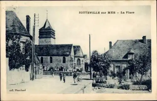 Ak Sotteville sur Mer Seine-Maritime, Platz, Kirche