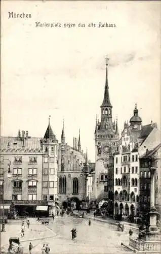 Ak München, Marienplatz, altes Rathaus, Kirchturm