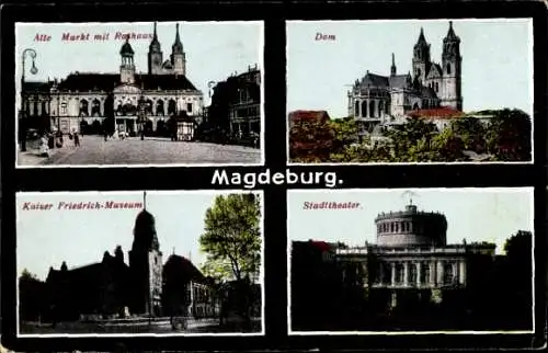 Ak Magdeburg, Dom, Stadttheater, Markt, Rathaus