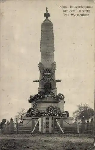 Ak Wissembourg Weißenburg Elsass Bas Rhin, Franz. Kriegerdenkmal auf dem Geisberg