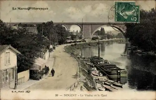 Ak Nogent sur Marne Val de Marne, Viaduc, Quai