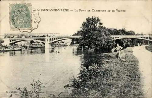 Ak Nogent sur Marne Val de Marne, Pont de Champigny, Viaduc