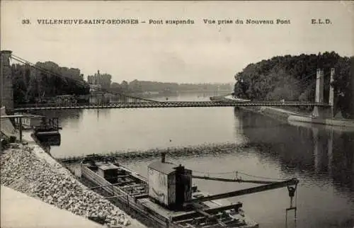 Ak Villeneuve Saint Georges Val de Marne, Pont Suspendu, Vue prise du Nouveau Pont