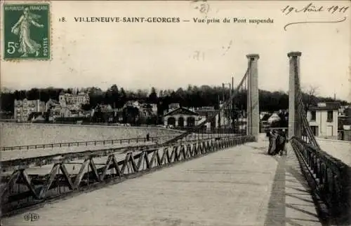 Ak Villeneuve Saint Georges Val de Marne, Vue prise du Pont Suspendu