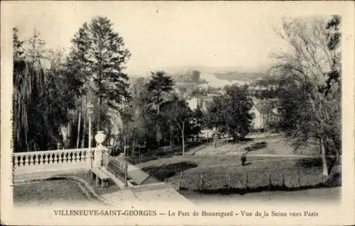 Ak Villeneuve Saint Georges Val de Marne, Le Parc de Beauregard - Vue de la Seine vers Paris