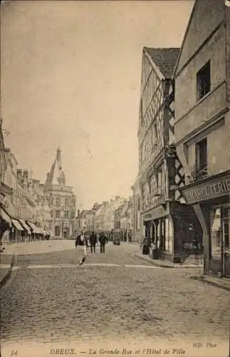 Ak Dreux Eure et Loir, Grande Rue, Rathaus