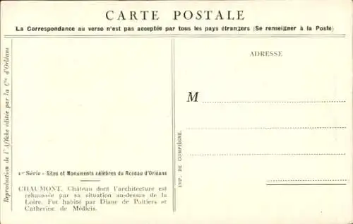 Künstler Ak Duval, C., Blois Loir et Cher, Chaumont, Chateaux de la Loire, Eisenbahn