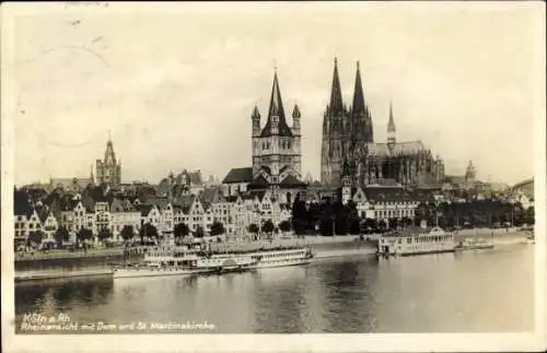 Ak Köln am Rhein, Rheinansicht, Dom, St. Martinskirche