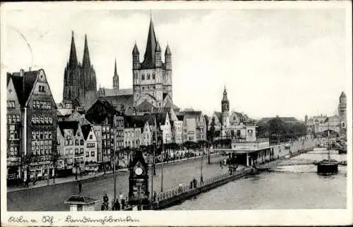 Ak Köln am Rhein, Landungsbrücke, Dom, Türme