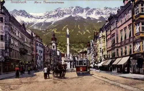 Ak Innsbruck in Tirol, Maria Theresiastraße, Straßenbahn