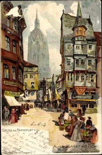 Künstler Litho Graf, Frankfurt am Main, Alter Markt mit Dom