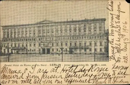 Ak Berlin Mitte, Unter den Linden, Grand Hotel de Rome und du Nord