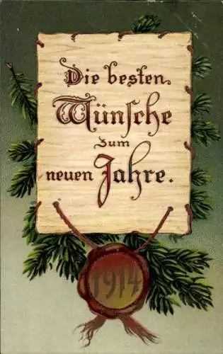 Präge Ak Glückwunsch Neujahr, Jahreszahl 1914, Tannenzweige