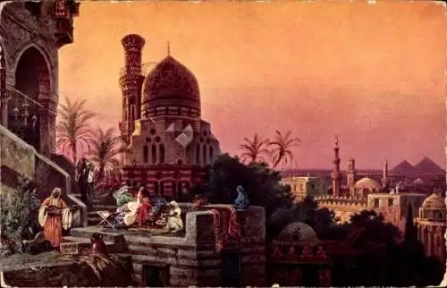 Künstler Ak Perlberg, F., Cairo Kairo Ägypten, Blick auf eine Moschee, Minarett, Ägypten