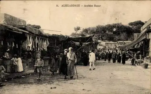 Ak Alexandria Ägypten, Straßenpartie, Basar, Geschäfte