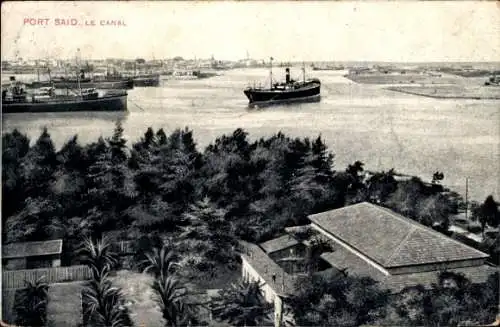 Ak Port Said Egypt, Schiffe im Kanal