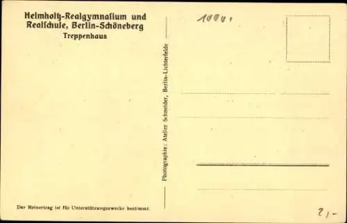 Ak Berlin Schöneberg, Helmholtz Realgymnasium, Realschule, Treppenhaus