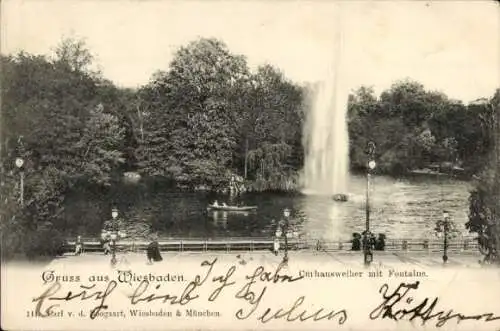 Ak Wiesbaden in Hessen, Kurhausweiher, Fontaine