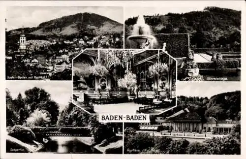 Ak Baden Baden am Schwarzwald, Gesamtansicht, Merkur, Spielsaal, Gönneranlage, Kurhaus