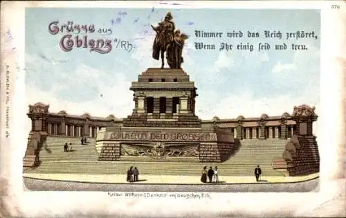 Ak Koblenz am Rhein, Kaiser Wilhelm Denkmal am Deutschen Eck