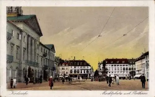 Ak Karlsruhe, Marktplatz, Rathaus, Denkmal