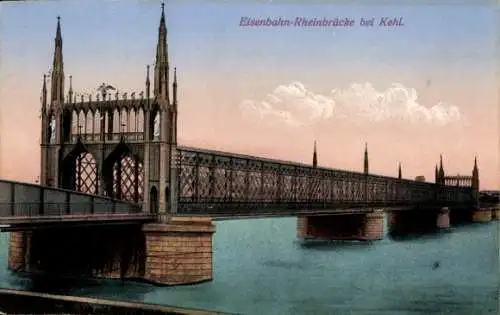 Ak Kehl am Rhein, Eisenbahn Rheinbrücke