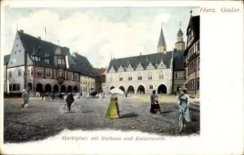 Ak Goslar am Harz, Marktplatz, Rathaus, Kaiserworth Gildehaus