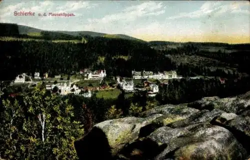 Ak Schierke Wernigerode im Harz, Panorama von den Mauseklippen aus