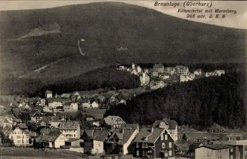 Ak Braunlage im Oberharz, Villenviertel mit Wurmberg