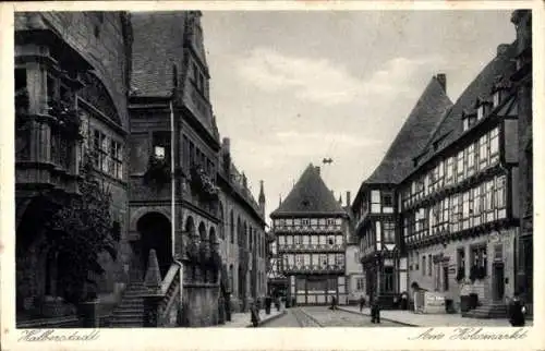 Ak Halberstadt in Sachsen Anhalt, am Holzmarkt, Geschäft, Inh. Franz Köttmar