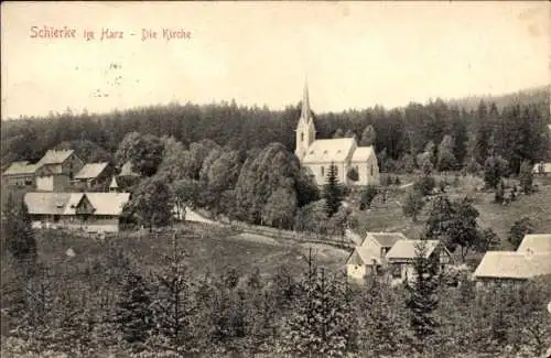 Ak Schierke Wernigerode im Harz, Teilansicht, Kirche