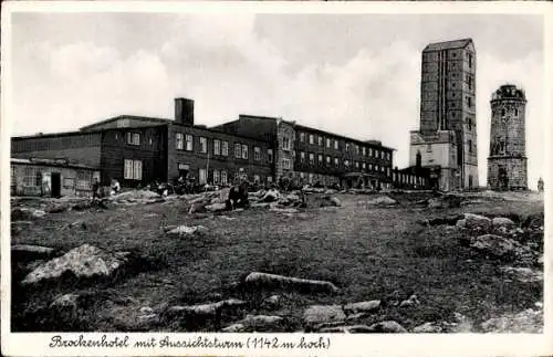 Ak Brocken im Harz, Brockenturm, Brockenhotel