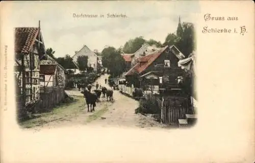 Ak Schierke Wernigerode im Harz, Dorfstraße, Viehtrieb