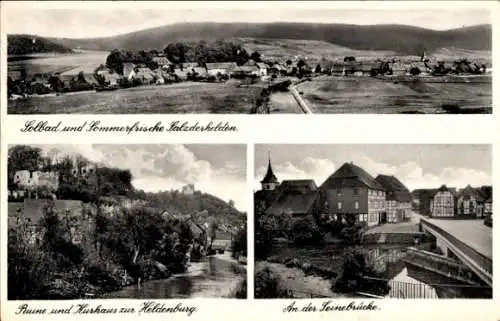 Ak Salzderhelden Einbeck in Niedersachsen, An der Leinebrücke, Ruine, Kurhaus zur Heldenburg