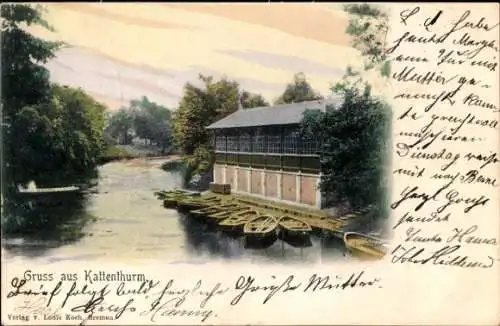 Ak Kattenturm Obervieland Bremen, Teilansicht, Flusslauf, Boote