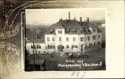 Passepartout Foto Ak Oberhohndorf Zwickau in Sachsen, Cafe Rösch, Fuhrwerk