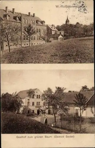 Ak Wendisch Rottmannsdorf Zwickau, Teilansicht, Gasthof zum Grünen Baum, Bes. Oswald Seidel