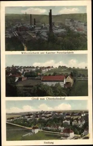 Ak Oberhohndorf Zwickau in Sachsen, Wilhelmschacht und Kaestner Porzellanfabrik, Siedlung