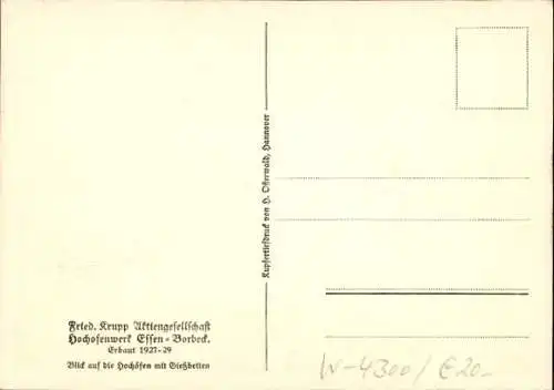 Ak Borbeck Mitte Essen im Ruhrgebiet, Fabrik Friedr. Krupp, Hochöfen und Gießbetten