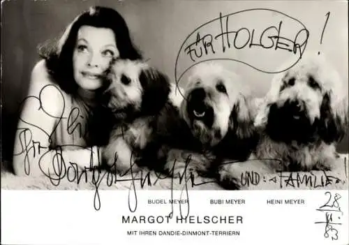 Ak Schauspielerin Margot Hielscher, Portrait, Dandie-Dinmont-Terrier, Autogramm