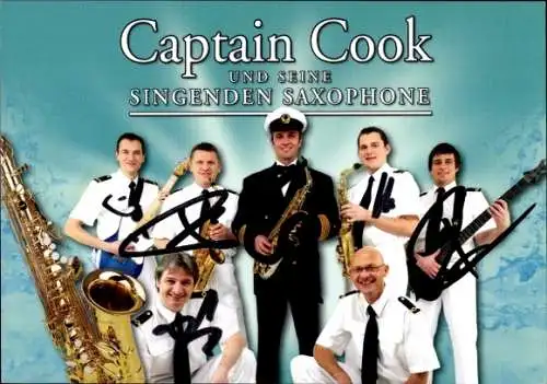 Ak Musikgruppe Captain Cook und seine singenden Saxophone, Portrait, Autogramme