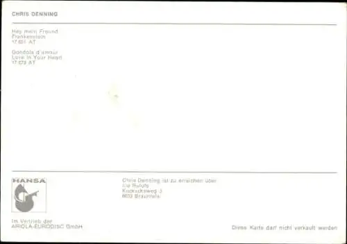 Ak Sänger Chris Denning, Portrait, Autogramme
