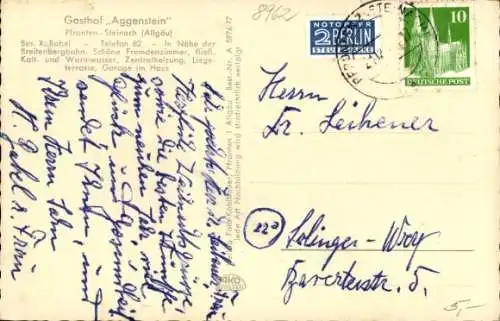 Ak Steinach Pfronten im Allgäu, Gasthof "Aggenstein"