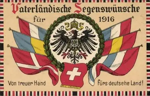 Ak Vaterländische Segenswünsche für 1916, Von treuer Hand, Propaganda, Wappen