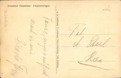 Künstler Ak Dresdner Gestalten, Chaisenträger, Sänfte