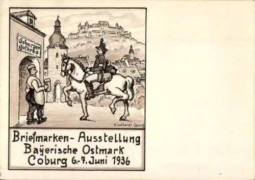 Künstler Ak Lutharat, H., Coburg Bayrische Ostmark, Briefmarken Ausstellung 06-07. Juni 1936