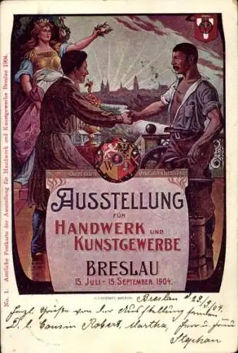 Ak Wrocław Breslau Schlesien, Ausstellung für Handwerk und Kunstgewerbe 1904